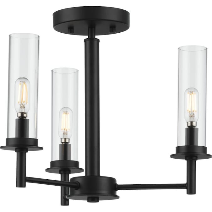 Progress Lighting Kellwyn 3-Light 16-in Matte Black Semi Flush Mount Light