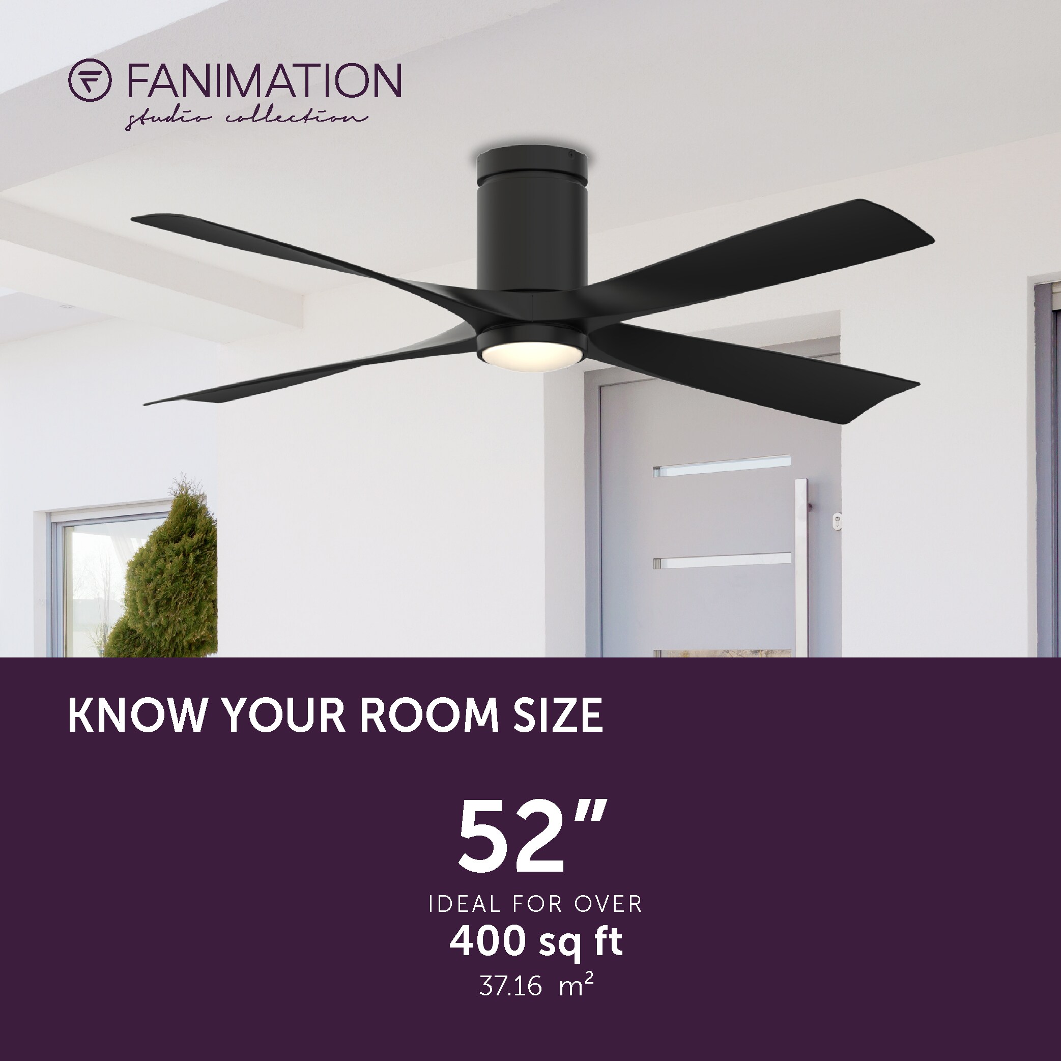 AireFlush 52-in Color-Changing Integrated LED Outdoor Flush Mount Black with Black Blades Ceiling Fan With Light - Remote Included ( 4 -Blade ) - Image 12