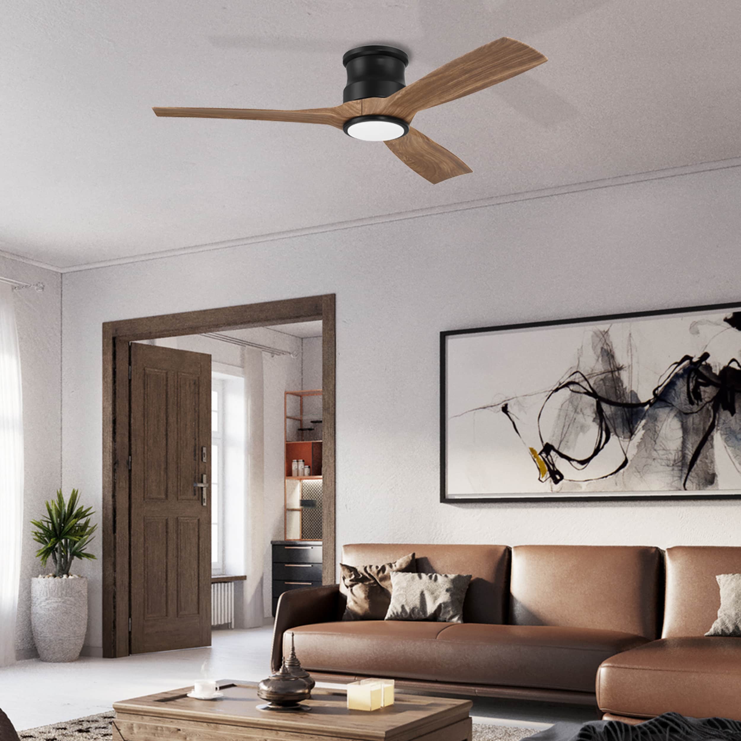 52-in Color-Changing Integrated LED Flush Mount Matte Black with Dark Walnut Blades Propeller Ceiling Fan With Light - Remote Included ( 3 -Blade ) - Image 10