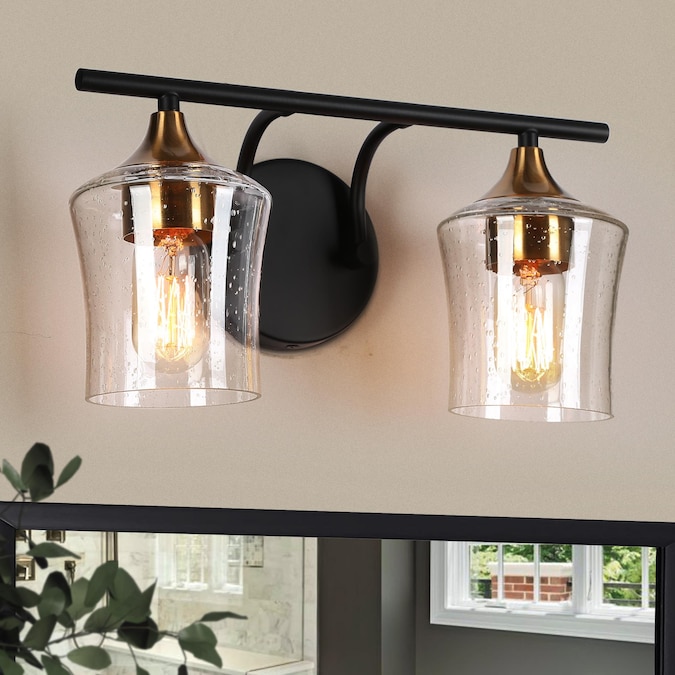 ZEVNI Arythm 14-in 2-Light Matte Black LED Vintage Vanity Light