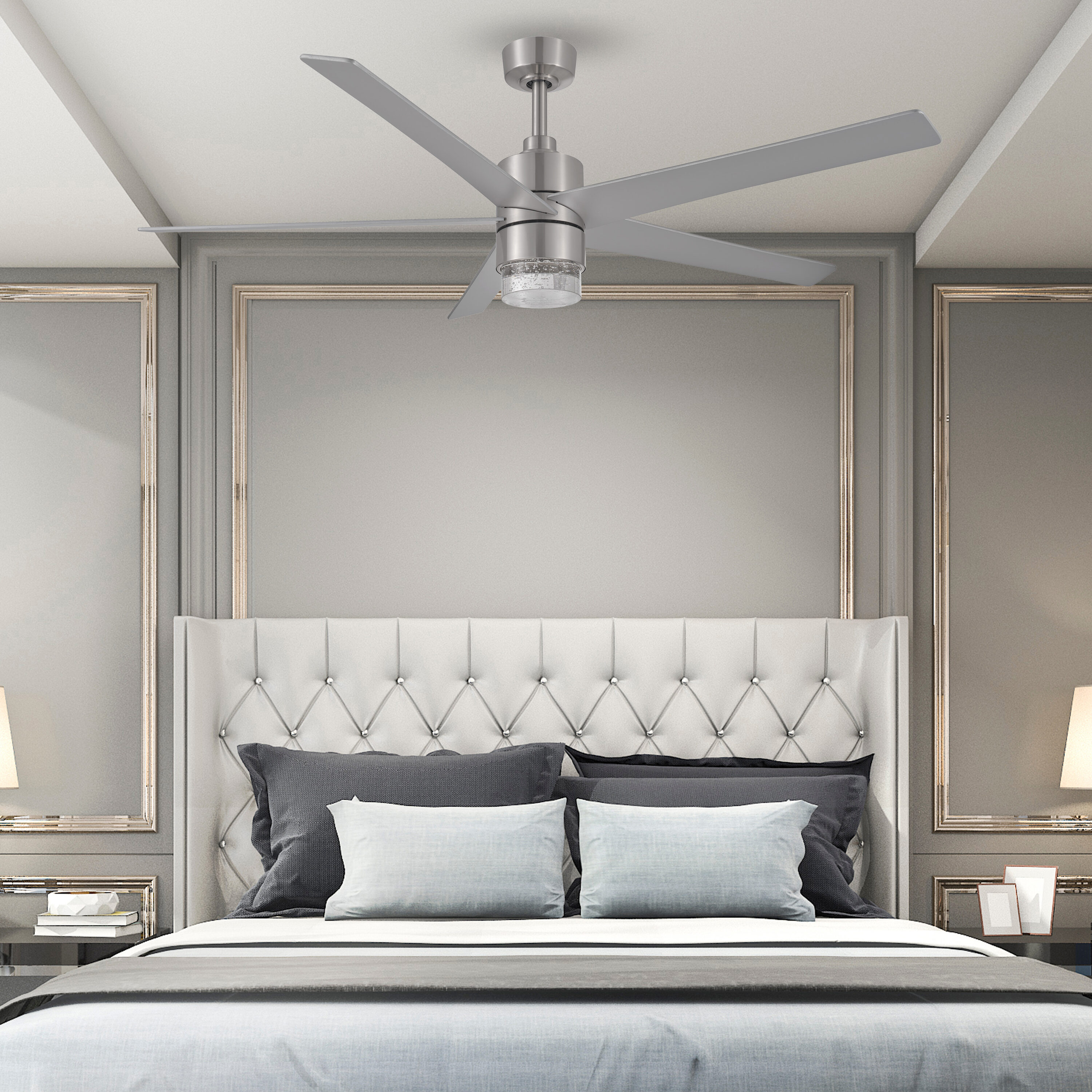 Dunwynn 52-in Color-Changing Integrated LED Brushed Nickel with Matte Silver Blades Ceiling Fan With Light and Remote ( 5 -Blade )