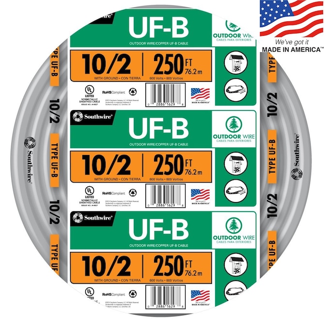 Southwire 250-ft 10/2 Solid UF-B Wire W/G (By-the-roll)
