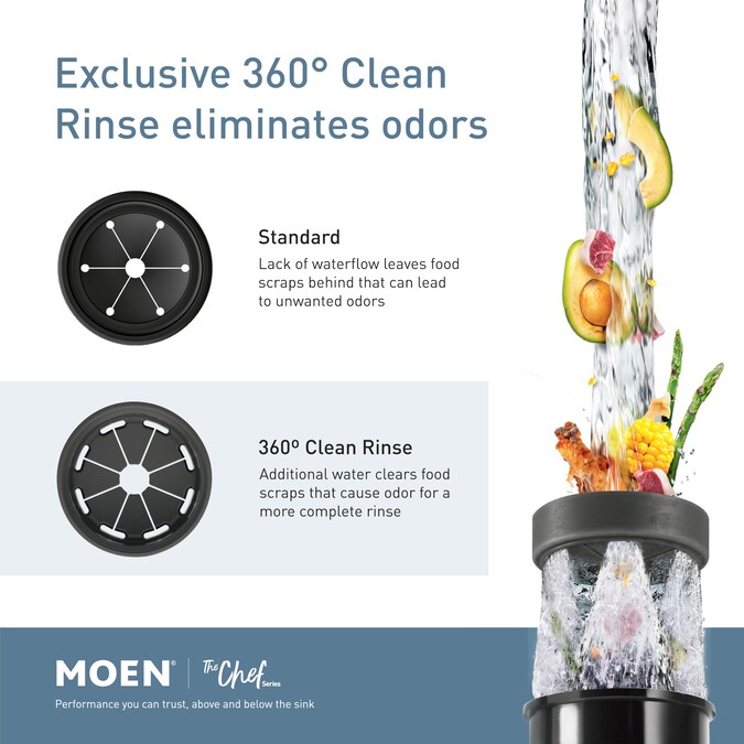 Moen Luxe Chef Continuous Feed 1-HP Septic Safe Corded Garbage Disposal with Noise Insulation - Image 3