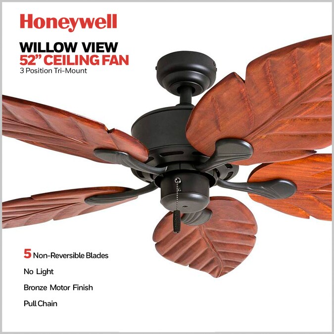 Honeywell Willow View 52-in Bronze with Dark Cherry Carved Wood Blades Indoor Downrod or Flush Mount Ceiling Fan Light Kit Compatible (5-Blade) - Image 4