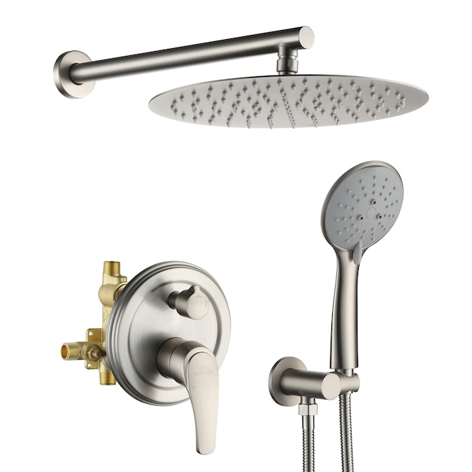 Clihome Brushed Nickel 12-in Dual Head Built-In Shower Faucet System with 2-way Diverter (Pressure-balanced Valve Included)