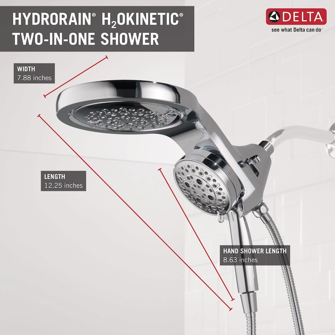 Delta HydroRain H2Okinetic Lumicoat Chrome 7.875-in Round Dual/Combo Rain Shower Head 1.75-GPM (6.6-LPM) - Image 4