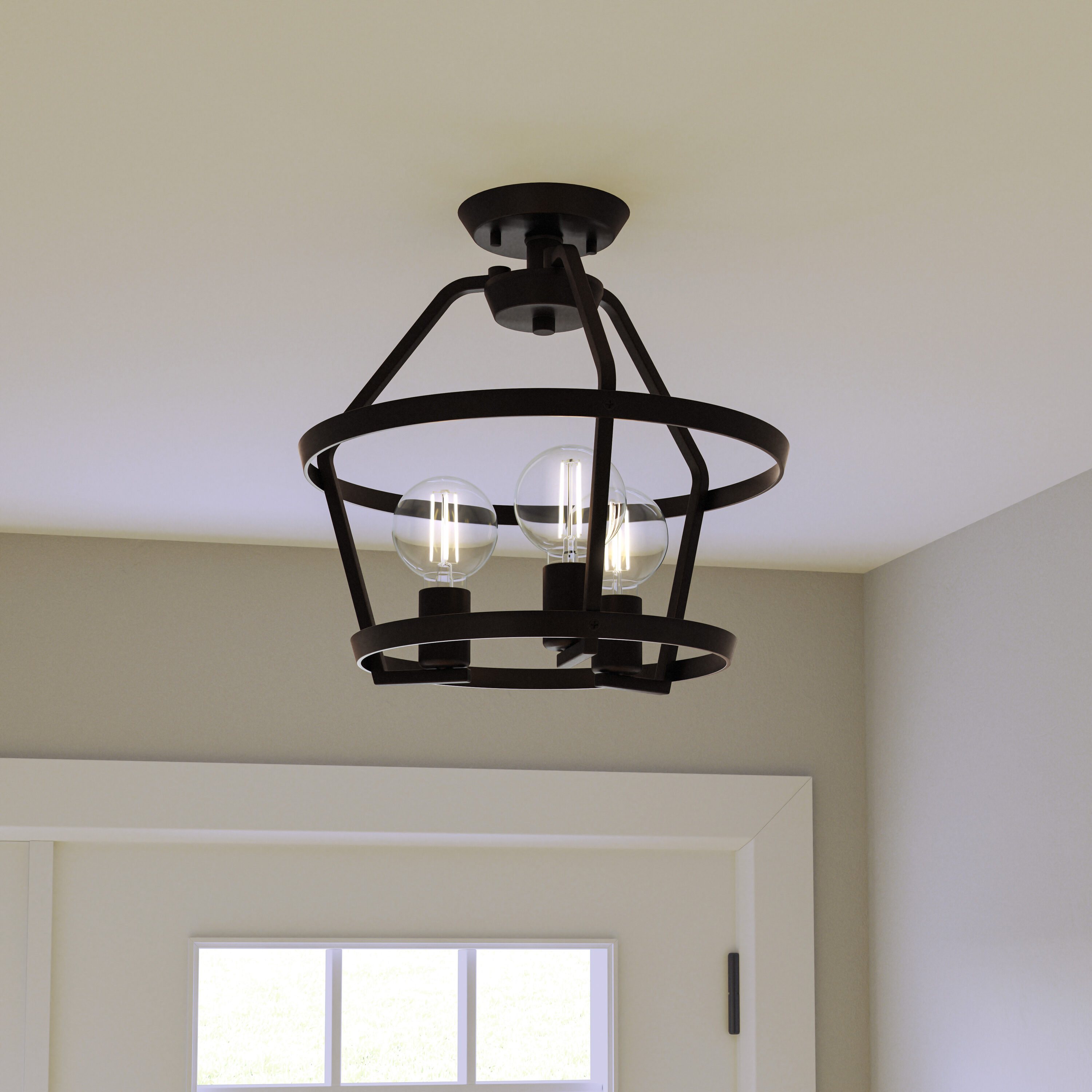 Sumpter 3 -Light 14-in Matte Black Semi Flush Mount Light