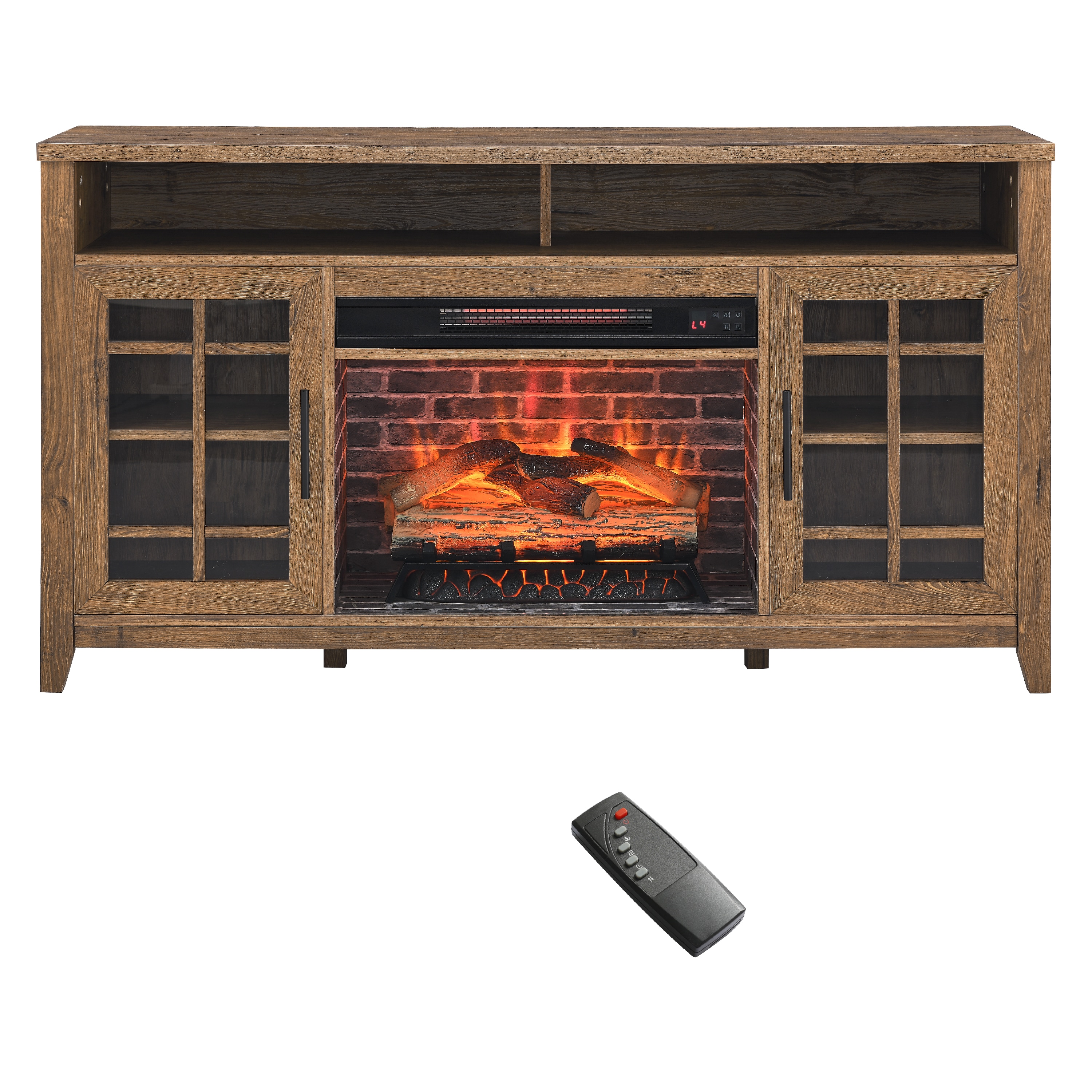 55-Inches W Reclaimed Barnwood TV Stand with Infrared quartz Flat wall Electric Fireplace with Remote Control Included