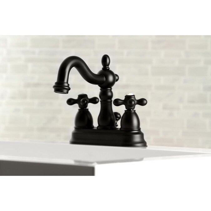 Kingston Brass Heritage Matte Black 4-in centerset 2-Handle Bathroom Sink Faucet with Drain