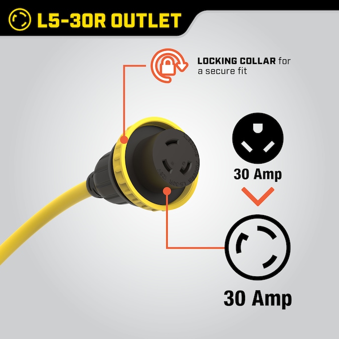 Champion Power Equipment 30-Amp RV Generator 30-ft/1 3 Prong Yellow Outdoor Heavy Duty Locking ExtenSion Cord - Image 3