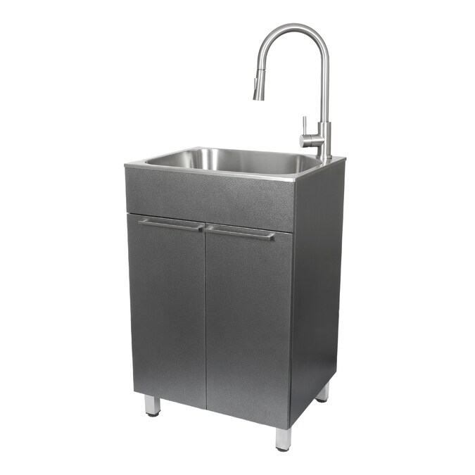 Presenza 22-in x 18-in 1-Basin Brushed Steel Drop-In Utility Tub with Faucet