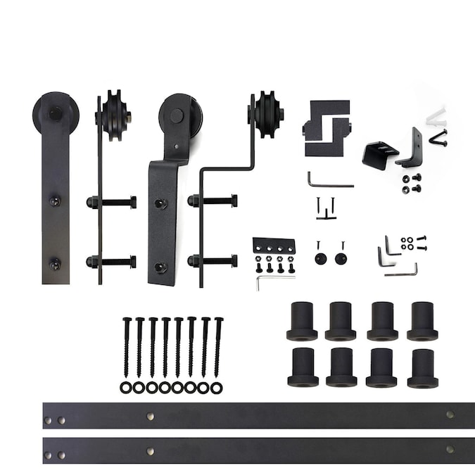 HOMACER 120-in Rustic Black Indoor I-strap Double Bypass Barn Door Hardware Kit