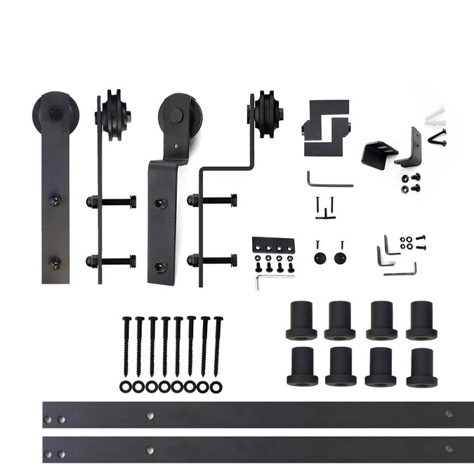 HOMACER 132-in Rustic Black Indoor I-strap Double Bypass Barn Door Hardware Kit