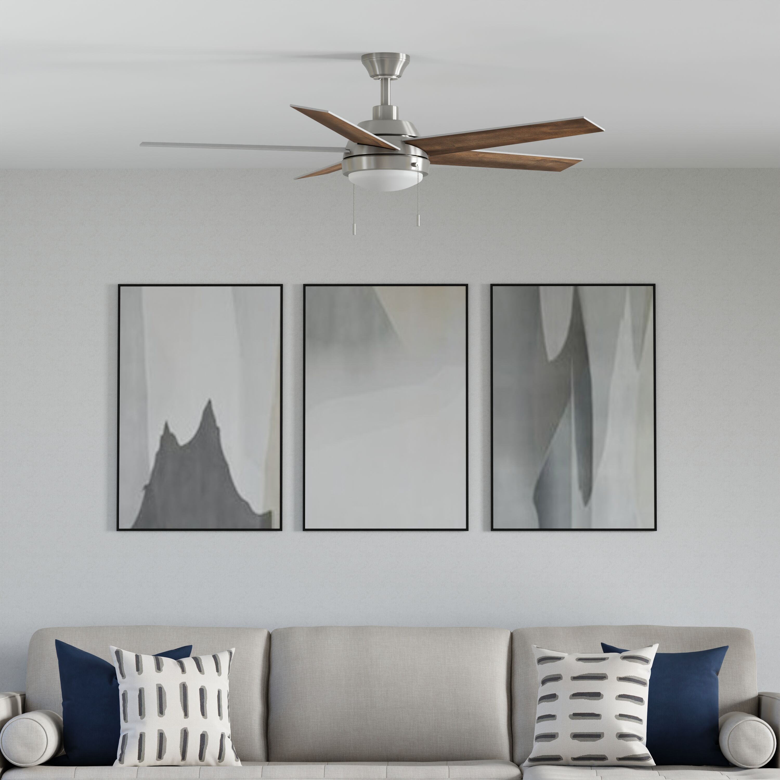 Amberwood 52-in Color-Changing Integrated LED Brushed Nickel with Walnut/Silver Blades Ceiling Fan With Light ( 5 -Blade ) - Image 7