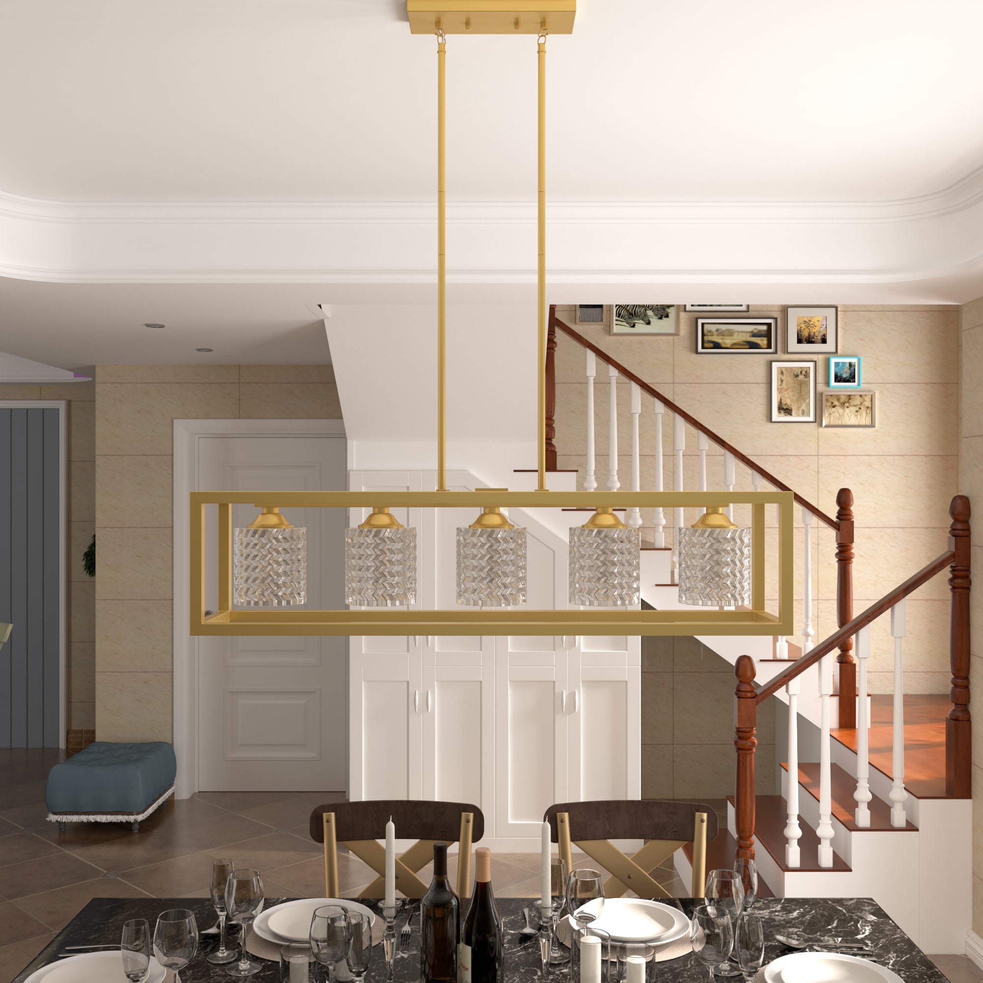 Elayne 5 -Light Satin Gold Modern/contemporary For Use in Bedrooms, Dining Rooms, Foyers, Kitchens, Living Rooms Chandelier