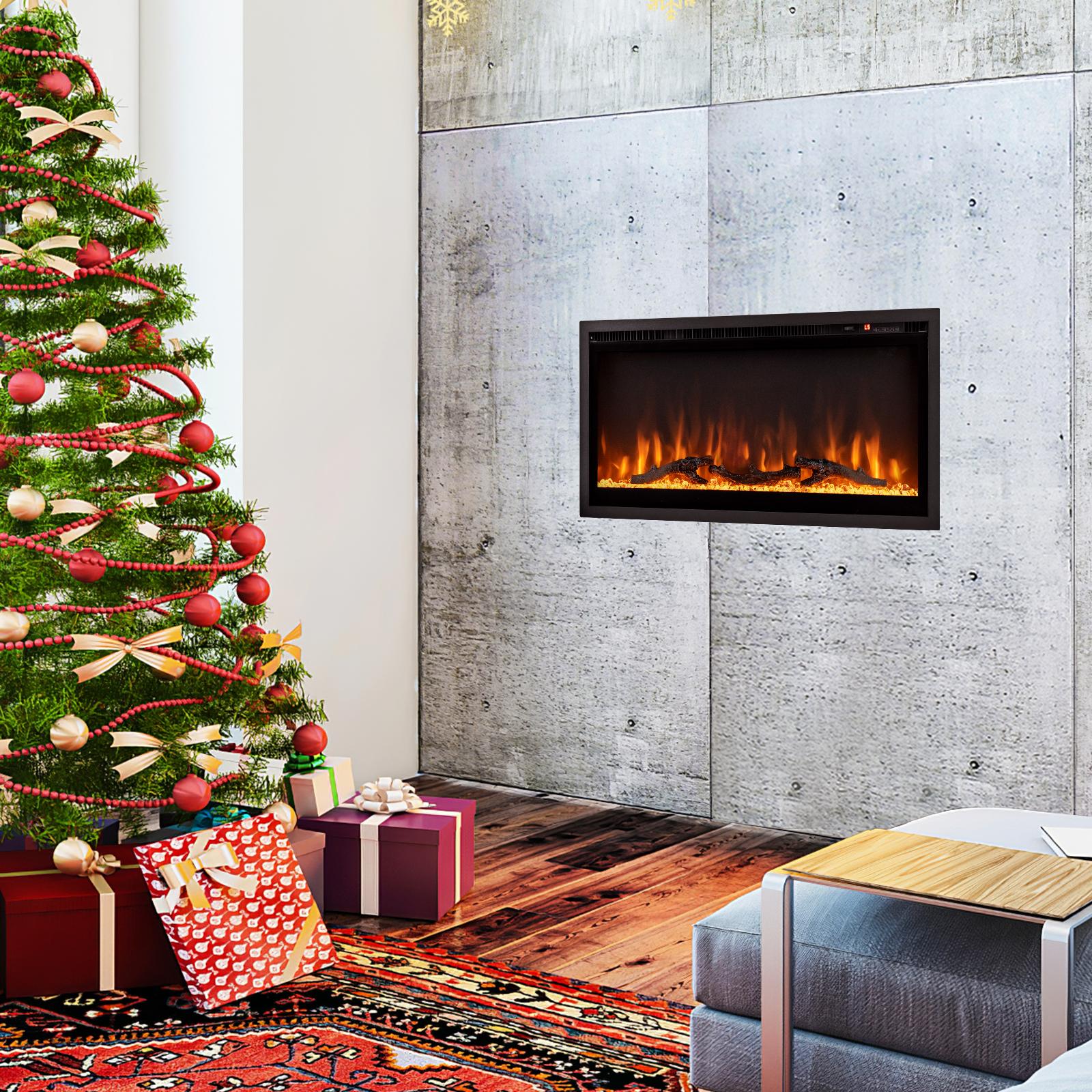 36-Inches W Black Wall mount Fan-forced Wall-mount Electric Fireplace with Remote Control Included - Image 9