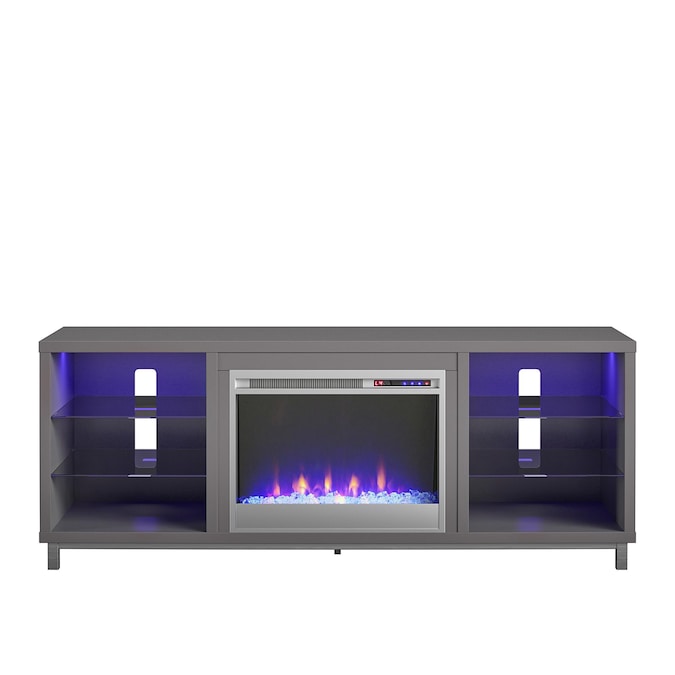 Ameriwood Home 64.76-in W Graphite TV Stand with Fan-forced Flat Wall Electric Fireplace with Remote Control Included