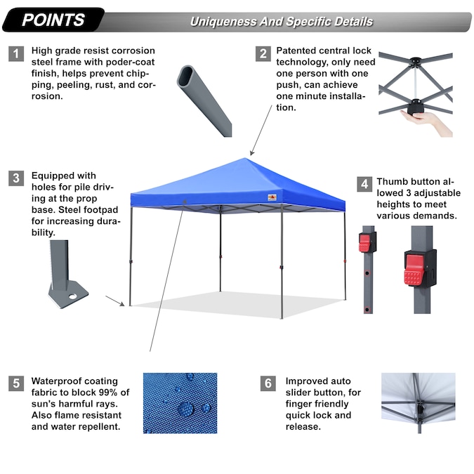ABCCANOPY 8-ft x 8-ft Square Blue Pop-up Canopy - Image 3