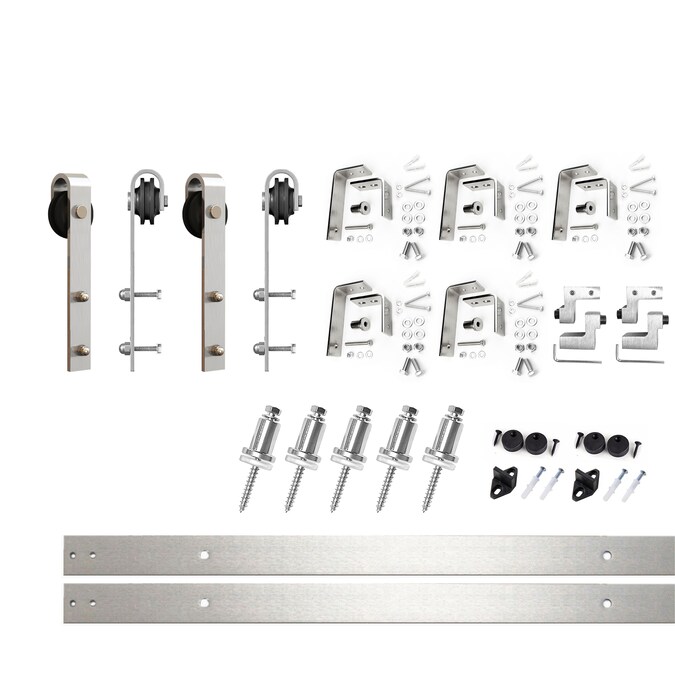 HOMACER 72-in Brushed Nickel Indoor J-strap Double Bypass Barn Door Hardware Kit