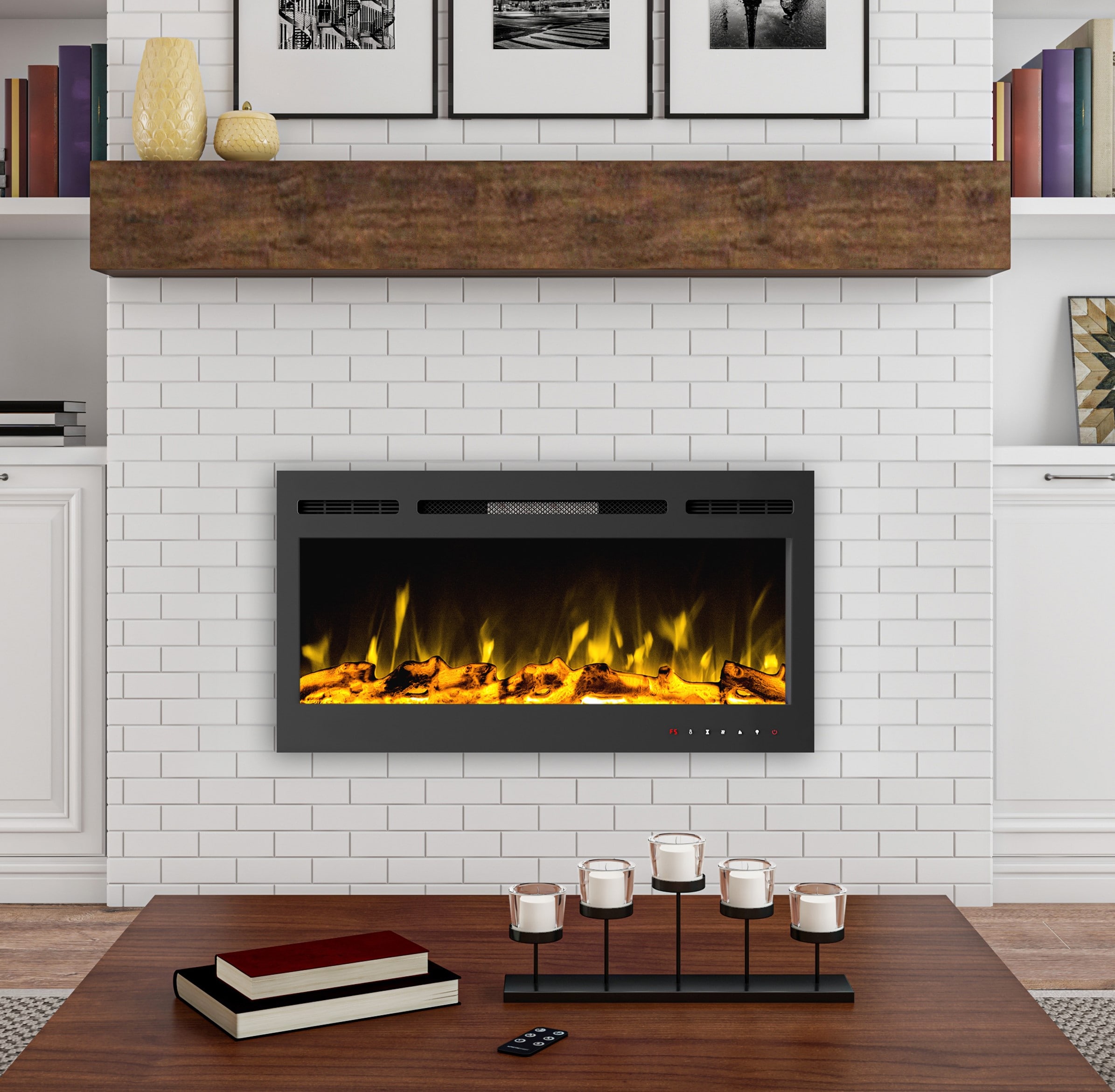36-Inches W Black Wall mount Fan-forced Wall-mount Electric Fireplace with Remote Control Included