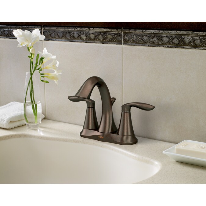 Moen Eva Oil Rubbed Bronze 4-in centerset 2-Handle WaterSense Bathroom Sink Faucet with Drain