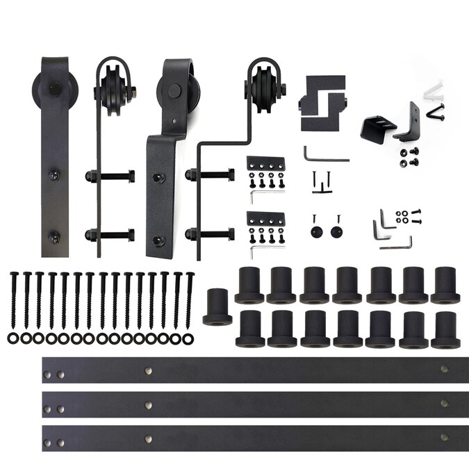 HOMACER 216-in Rustic Black Indoor J-strap Double Bypass Barn Door Hardware Kit