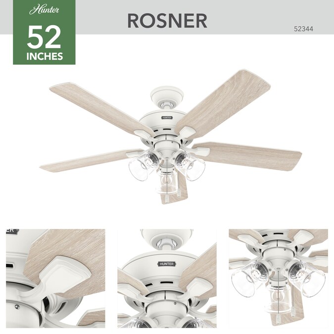 Hunter Rosner 52-in Matte White with Light Oak Blades LED Indoor Ceiling Fan with Light (5-Blade) - Image 2