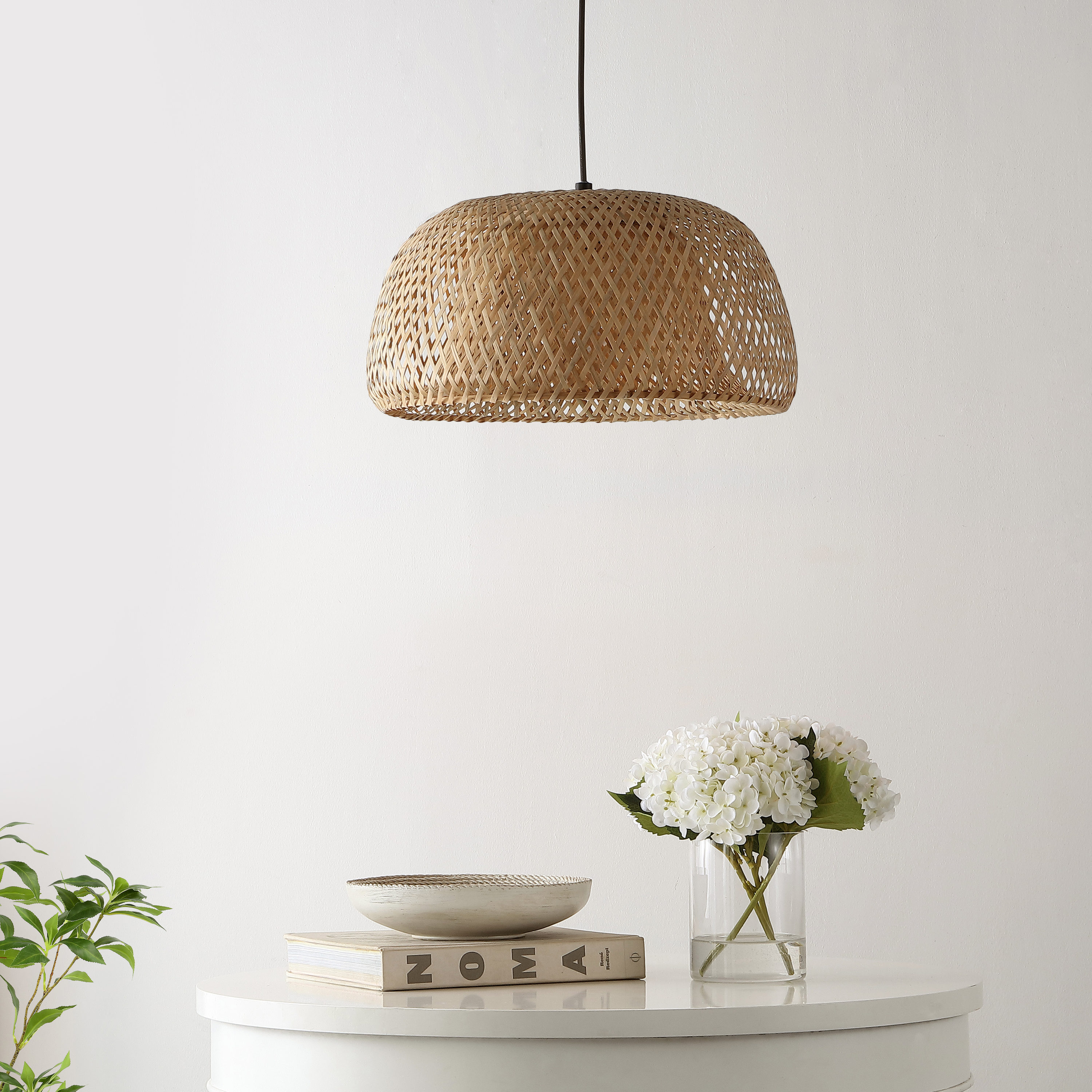 Mateo 18" Woven Bamboo Retro Diamond Farmhouse Coastal Brown Bohemian/global Bowl Medium Hanging Swag light - Image 6