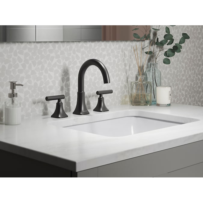 ER Rill Matte Black Widespread 2-Handle WaterSense Bathroom Sink Faucet with Drain