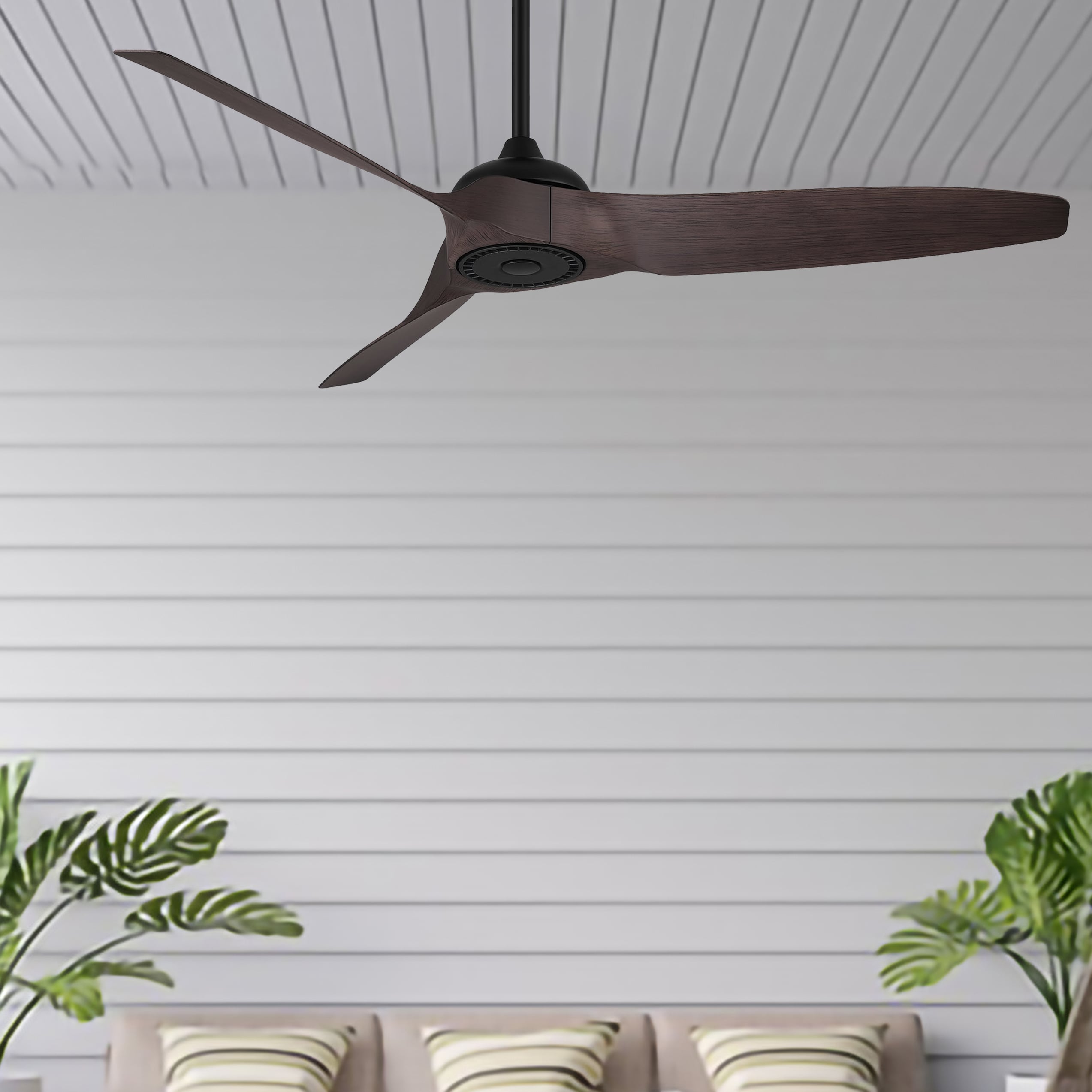 Milroy 60-in Outdoor Matte Black with Dark Brown Blades Ceiling Fan Without Light - Remote Included ( 3 -Blade )