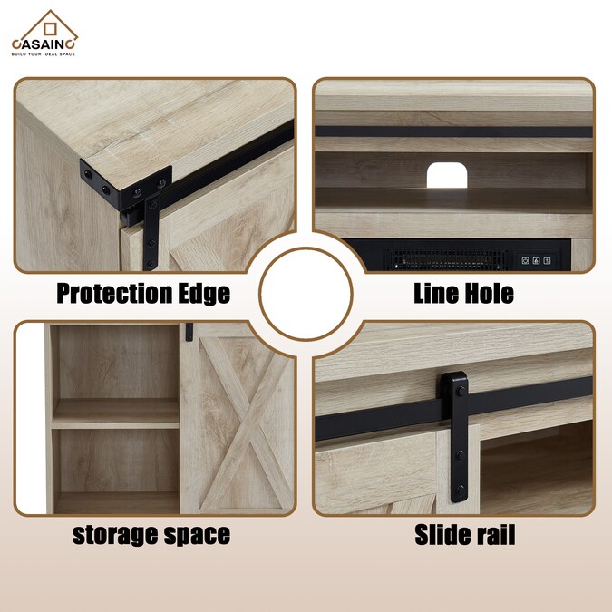 CASAINC 54-in W White Oak TV Stand with LED Corner or Flat Wall Electric Fireplace with Remote Control Included - Image 5