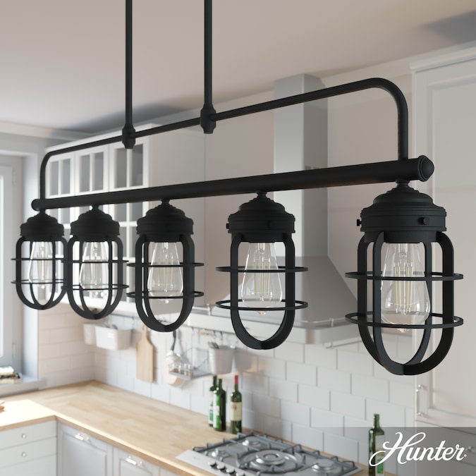 Hunter Starklake 5-Light Matte Black Industrial LED Dry rated Chandelier