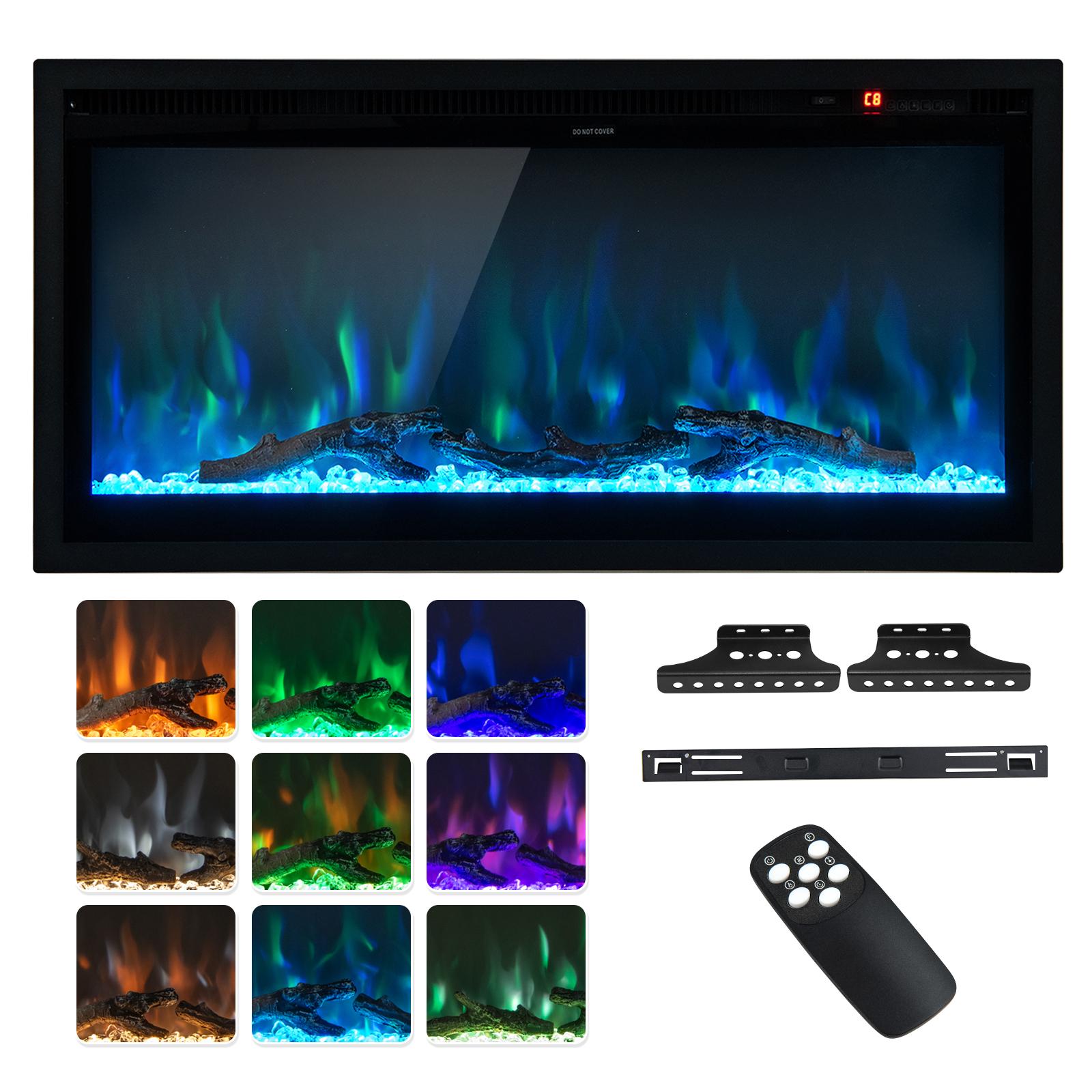 36-Inches W Black Wall mount Fan-forced Wall-mount Electric Fireplace with Remote Control Included
