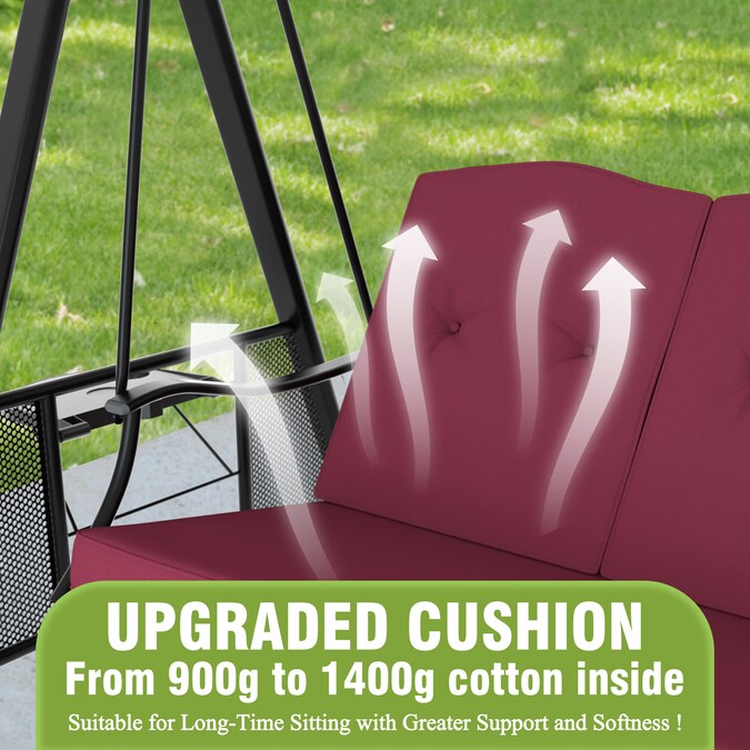VEIKOUS Included side trays 3-person Wine Red Steel Outdoor Swing - Image 3