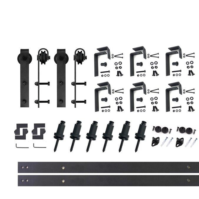 HOMACER 90-in Rustic Black Indoor J-strap Double Bypass Barn Door Hardware Kit