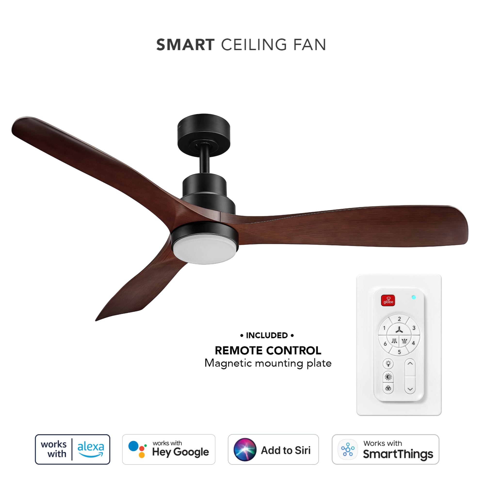 Nashville 52-in Color-Changing Smart Matte Black with Faux Wood Blades Ceiling Fan With Light - Remote Included ( 3 -Blade ) - Image 2