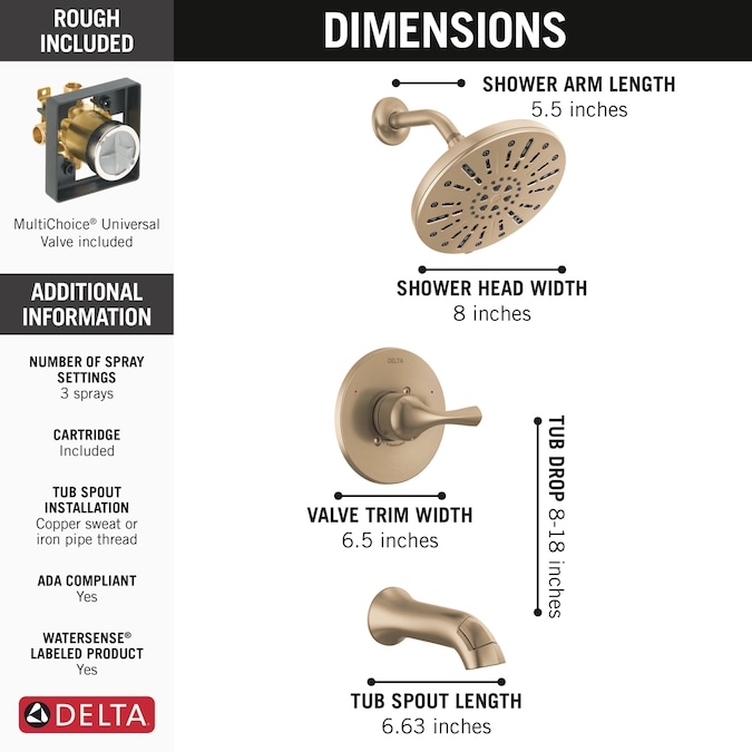 Delta Eldren Champagne Bronze 1-handle Multi-function Round Bathtub and Shower Faucet - Image 3