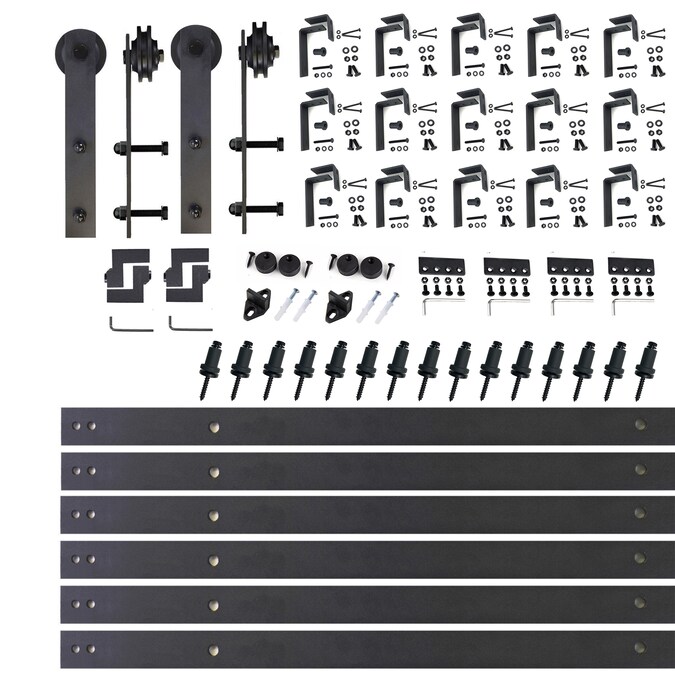 HOMACER 240-in Rustic Black Indoor I-strap Double Bypass Barn Door Hardware Kit