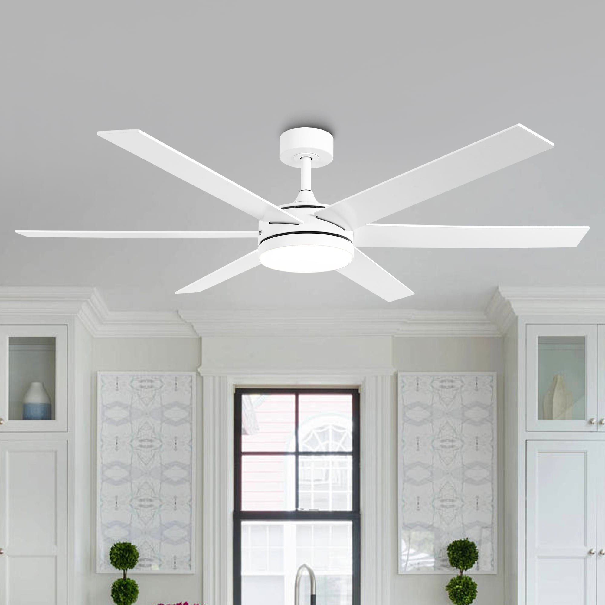 60-in Color-Changing Integrated LED White with Matte White Blades Ceiling Fan With Light and Remote ( 6 -Blade )