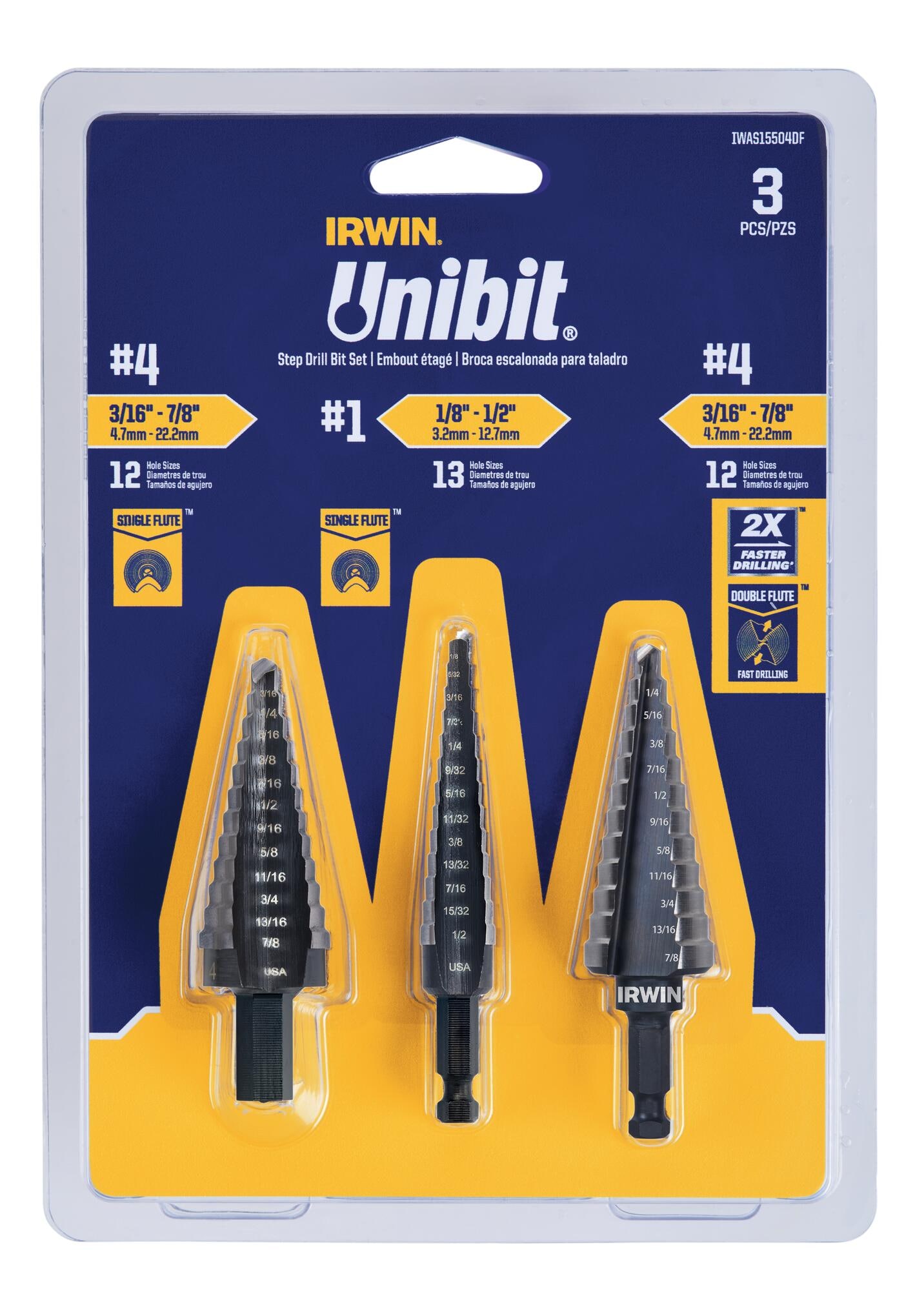 Unibit 3 -Piece Set 12 -Step Drill Bit Set ( 3/16-in to 7/8-in )