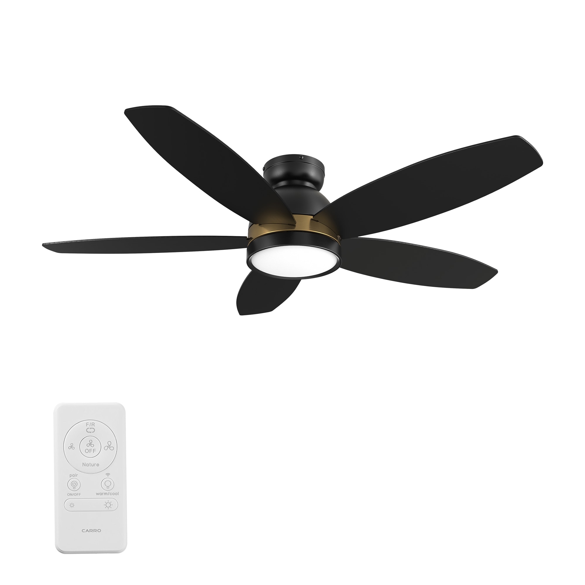 Levi 48-in Integrated LED Outdoor Flush Mount Smart Black with Black Blades Ceiling Fan With Light - Remote Included ( 5 -Blade )