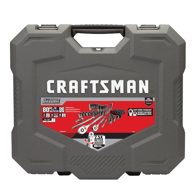 CRAFTSMAN OVERDRIVE 80-Piece Standard (SAE) and Metric Gunmetal Chrome Mechanics Tool Set with Hard Case - Image 9
