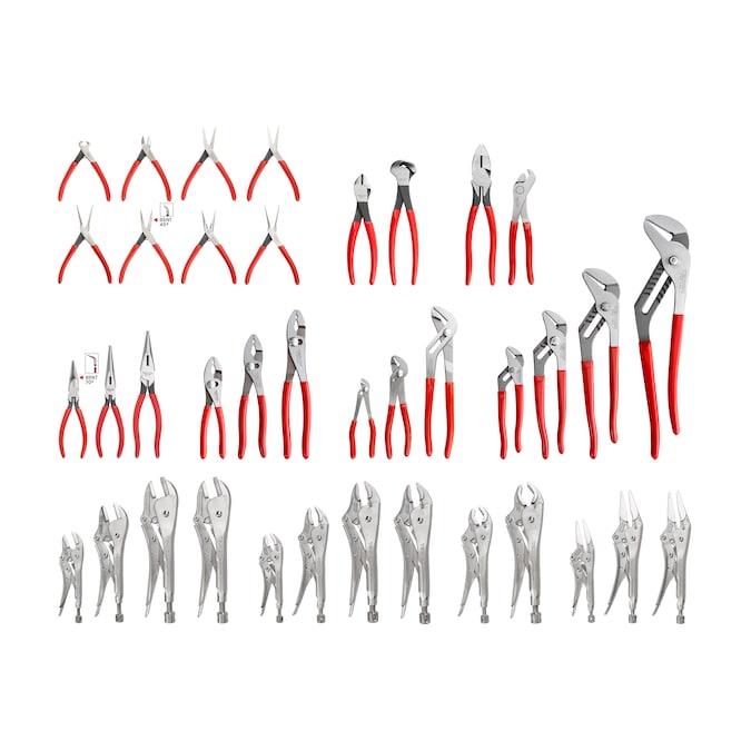 TEKTON 38-Piece Assorted Plier Set for Automotive Applications - Gray Finish, Locking, Cutting, Groove Joint, Needle Nose, and More