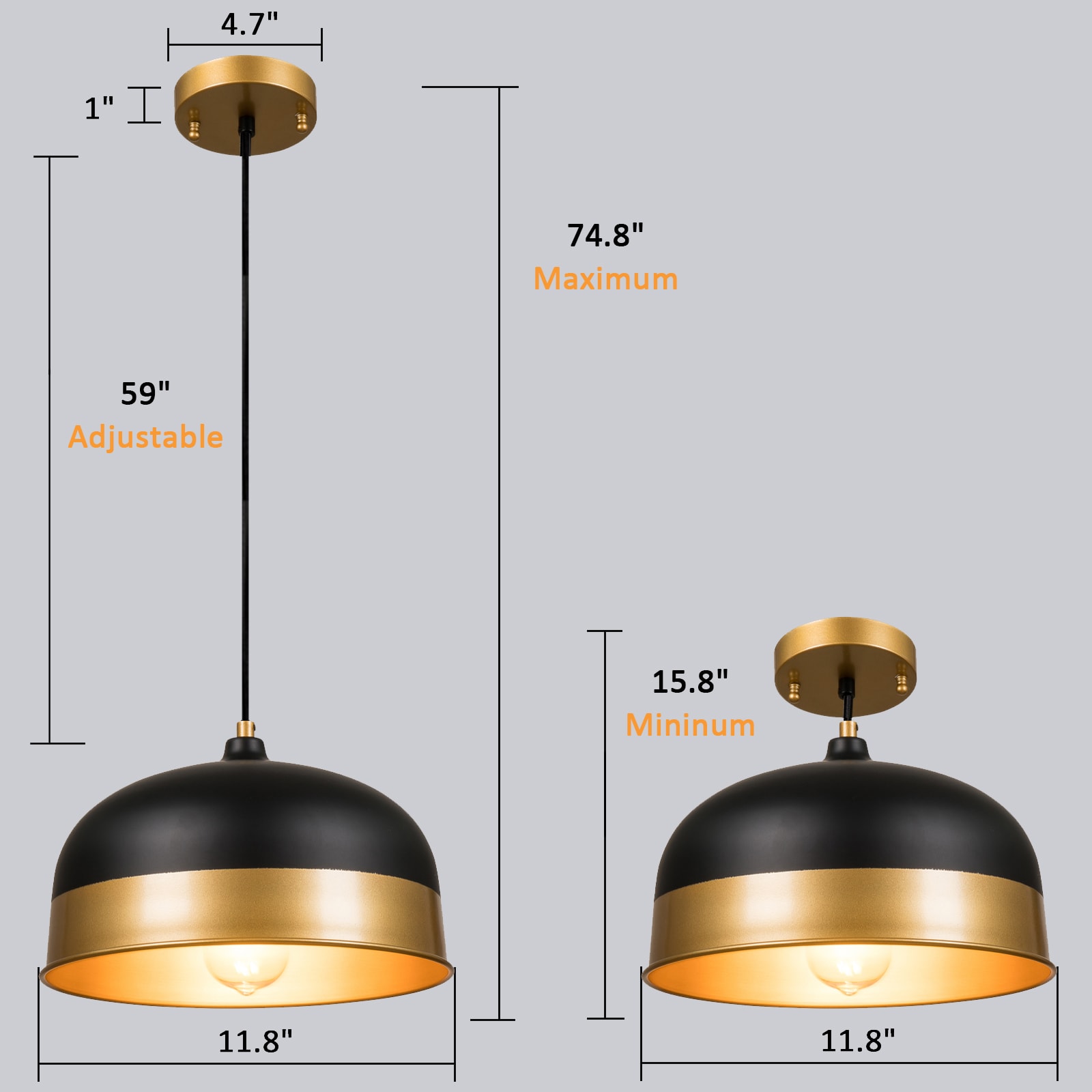 Classical simplicity 2 -Light Matte Black Modern/contemporary Dome Medium Hanging Pendant light - Image 9