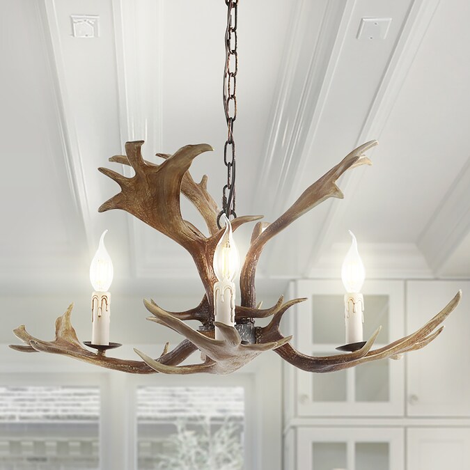 JONATHAN  Y Speller 27" Resin Adjustable Antler Rustic 3-Light Brown Farmhouse Led, Dry rated Chandelier