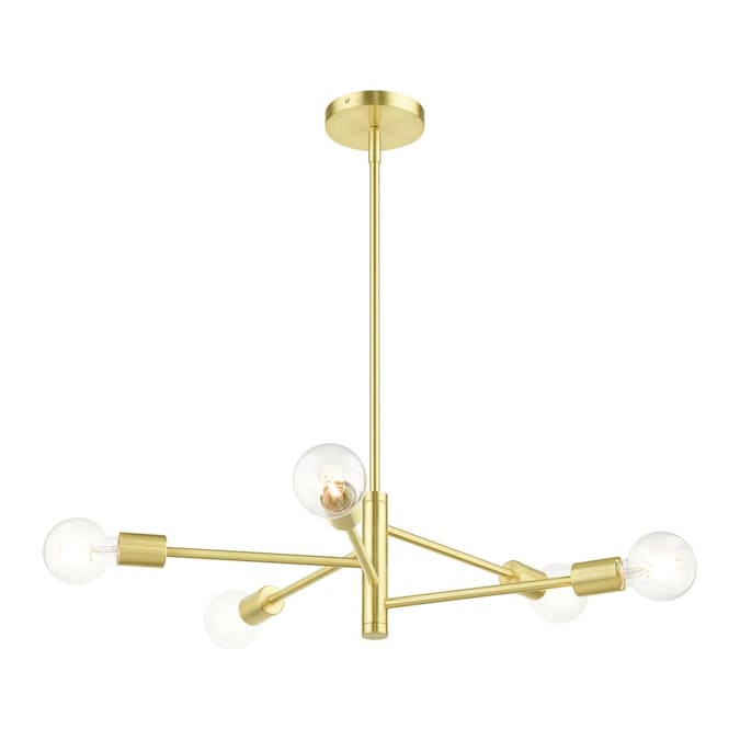 Livex Lighting Bannister 5-Light Satin Brass Modern/Contemporary Damp Rated Chandelier - Image 4