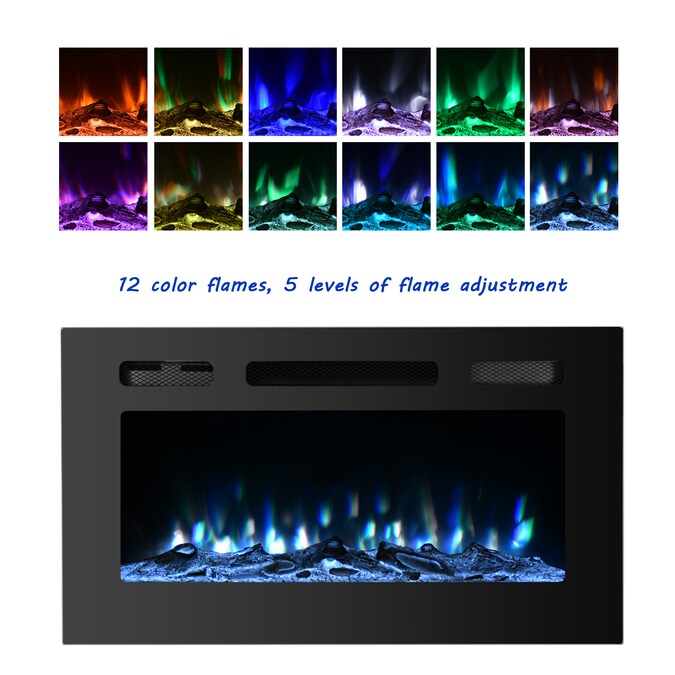 GZMR 30-in W Black LED Wall-mount Electric Fireplace with Remote Control Included