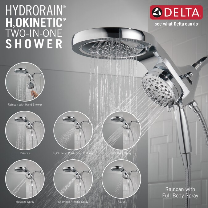 Delta HydroRain H2Okinetic Lumicoat Chrome 7.875-in Round Dual/Combo Rain Shower Head 1.75-GPM (6.6-LPM) - Image 20