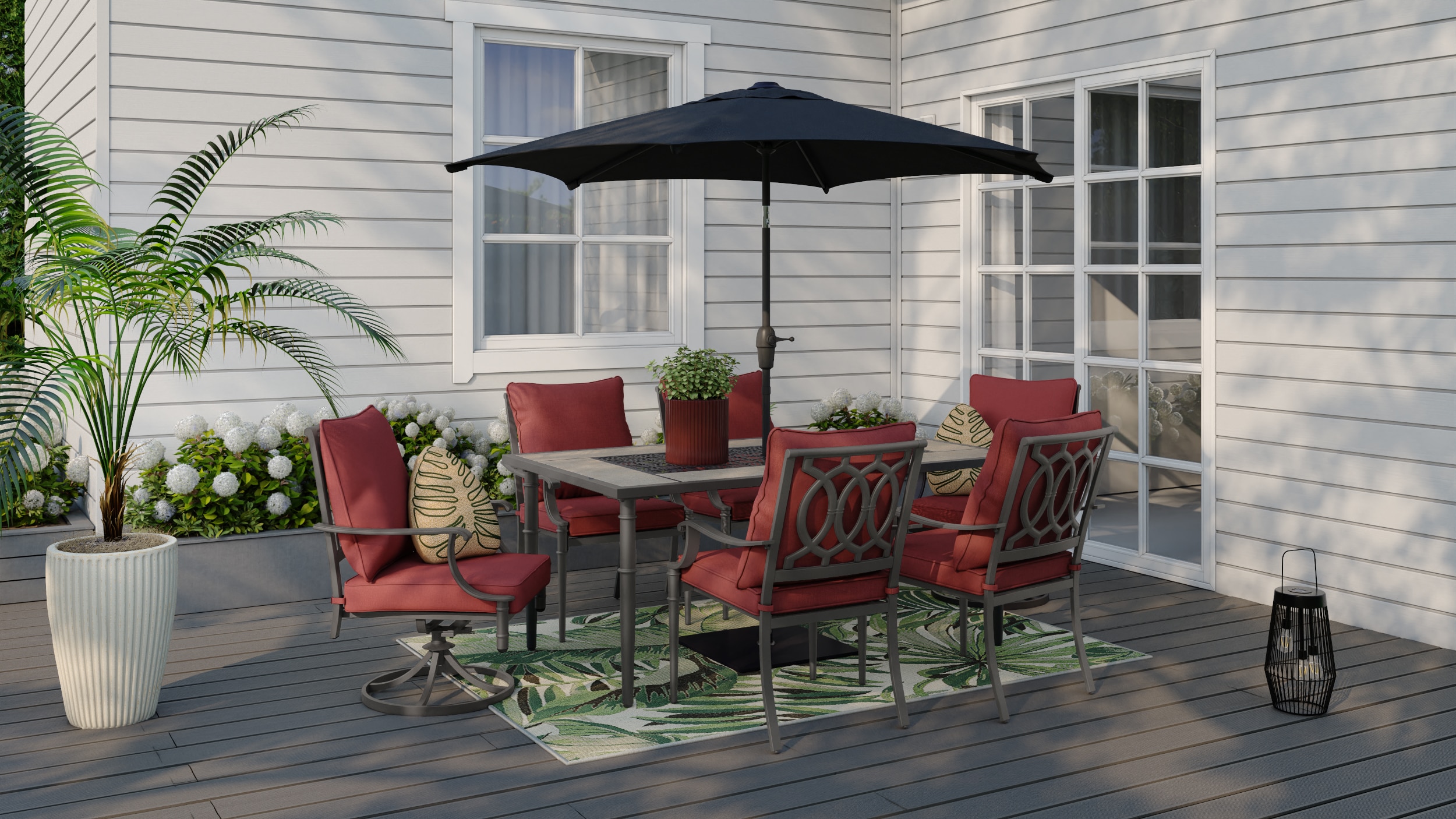 Thomas Lake Rectangle Outdoor Dining Table 39-in W x 67-in L with Umbrella Hole - Image 8