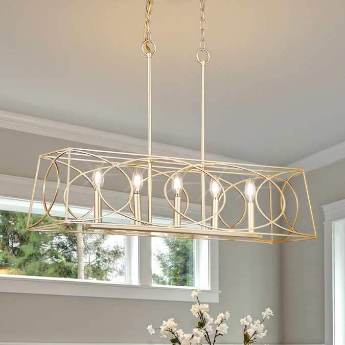 allen + roth Providence 5-Light Soft Gold Traditional Linear Large Hanging Pendant Light
